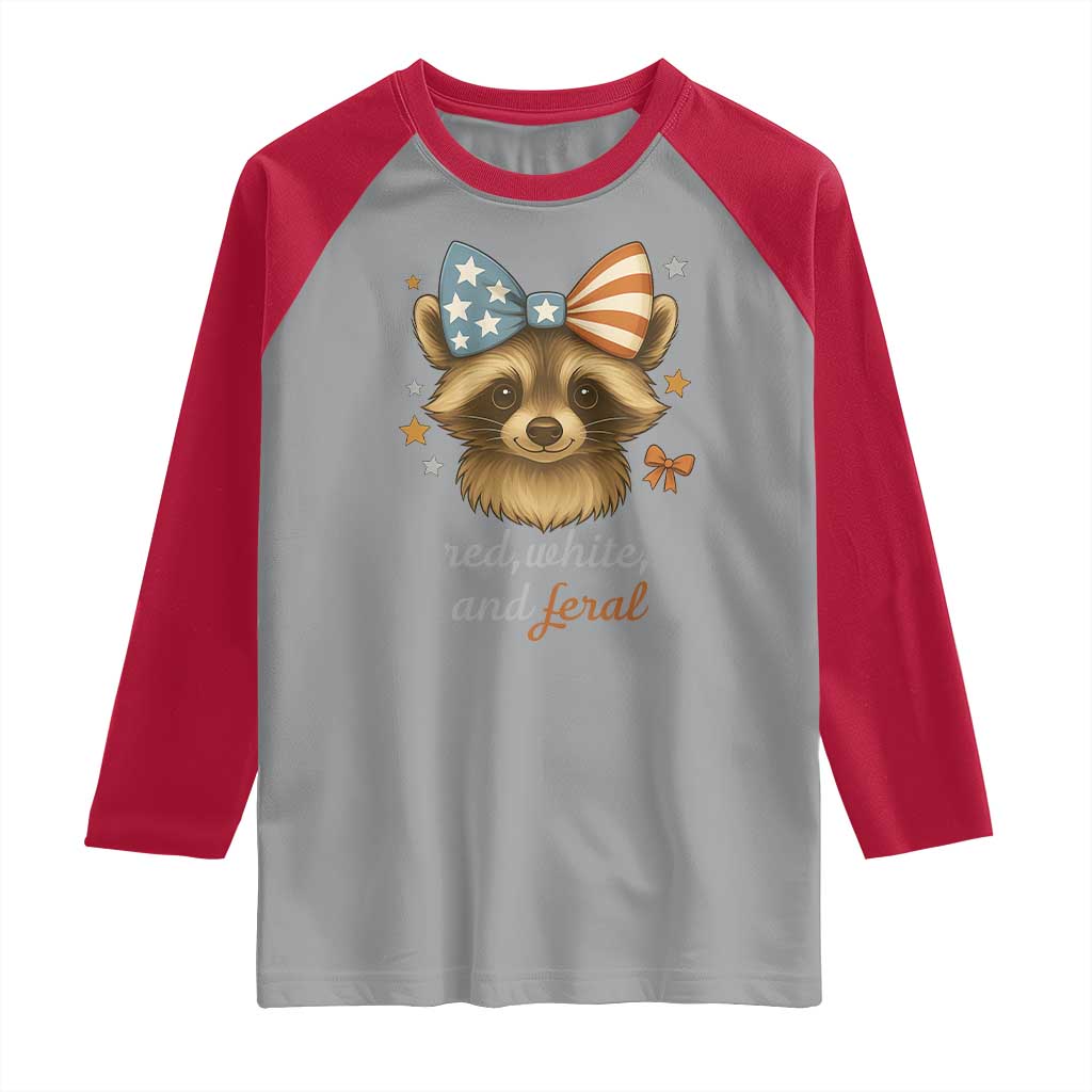 Red White and Feral Raccoon Raglan Shirt Funny Patriotic Animal 4th of July TS02 Sport Gray Red Print Your Wear