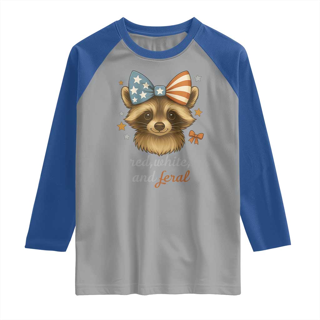Red White and Feral Raccoon Raglan Shirt Funny Patriotic Animal 4th of July TS02 Sport Gray Royal Print Your Wear