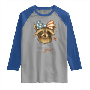 Red White and Feral Raccoon Raglan Shirt Funny Patriotic Animal 4th of July TS02 Sport Gray Royal Print Your Wear