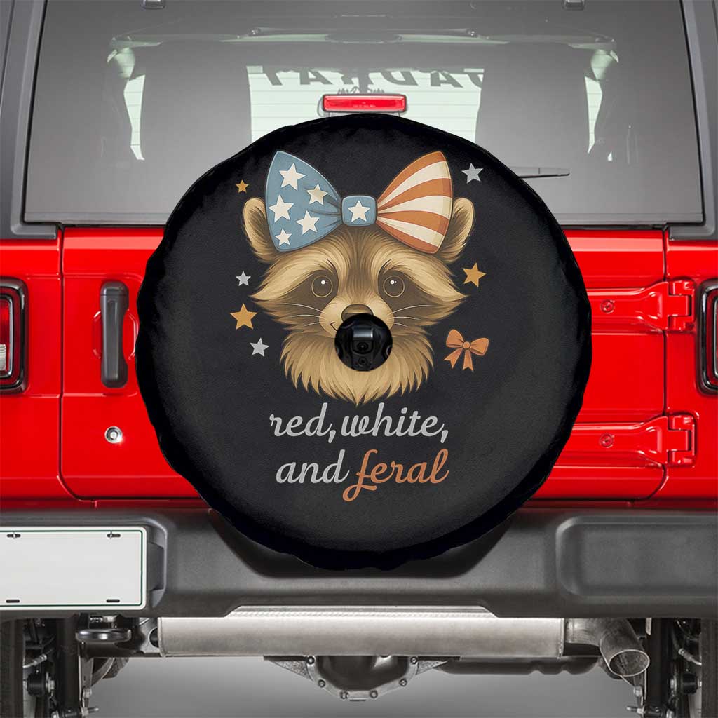 Red White and Feral Raccoon Spare Tire Cover Funny Patriotic Animal 4th of July TS02 Black Print Your Wear