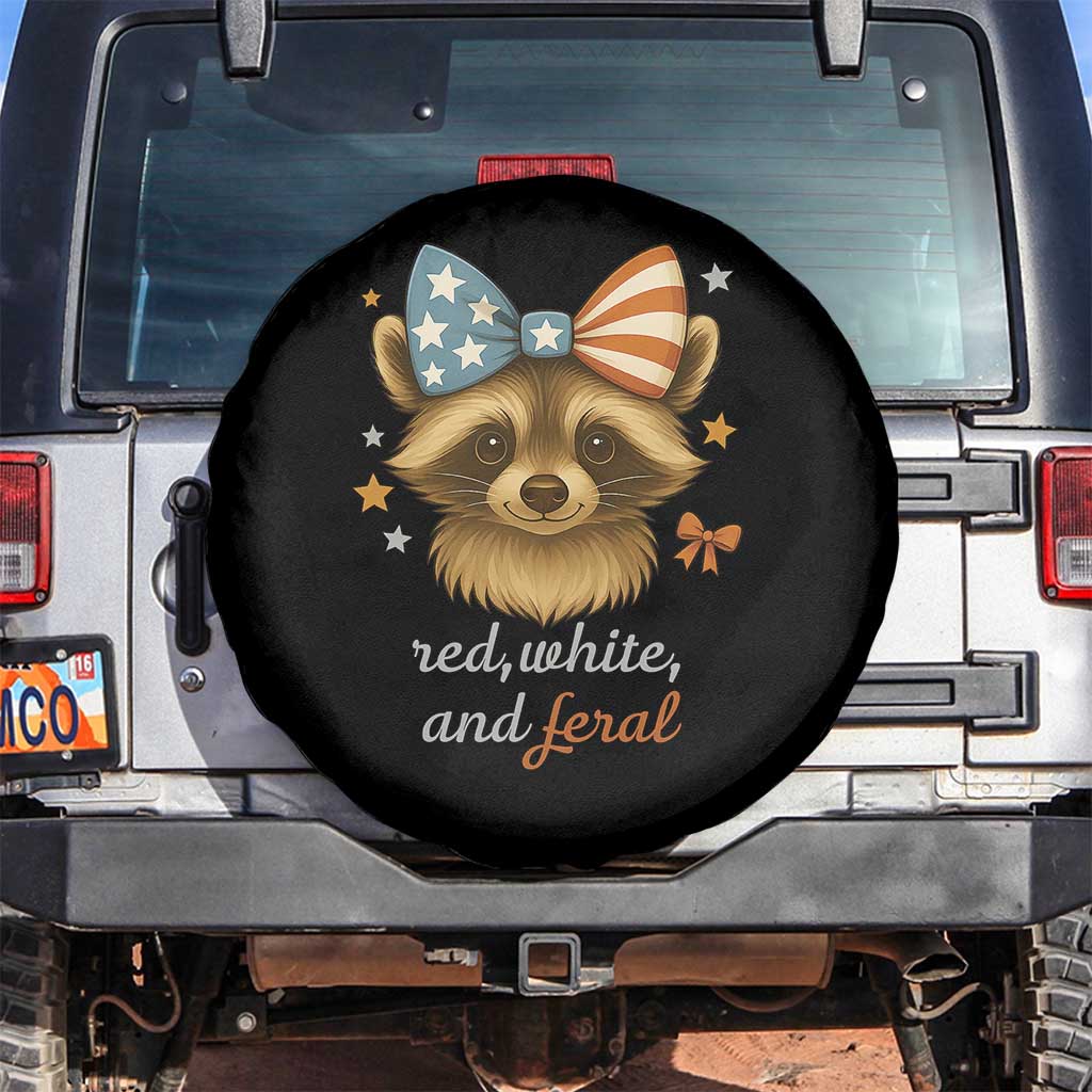 Red White and Feral Raccoon Spare Tire Cover Funny Patriotic Animal 4th of July TS02 No hole Black Print Your Wear