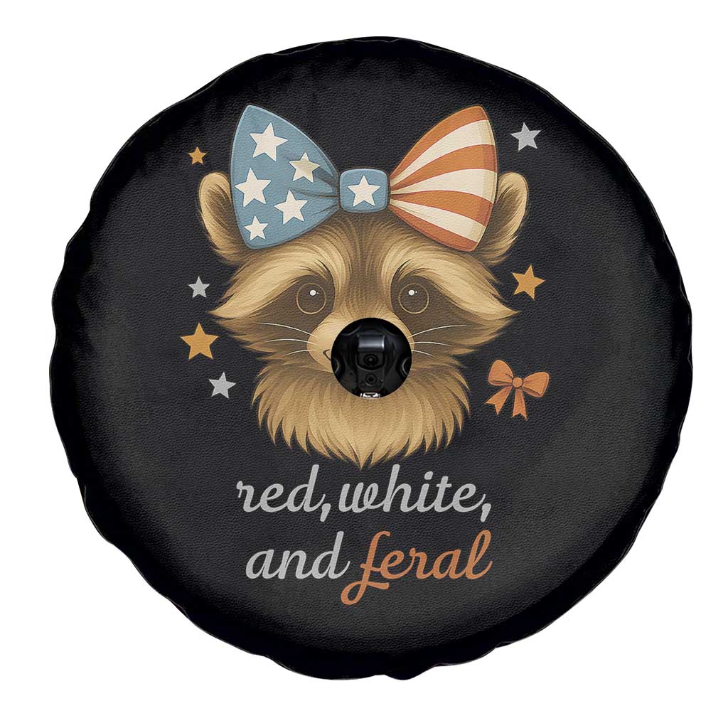 Red White and Feral Raccoon Spare Tire Cover Funny Patriotic Animal 4th of July TS02 Print Your Wear