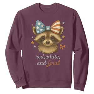 Red White and Feral Raccoon Sweatshirt Funny Patriotic Animal 4th of July TS02 Maroon Print Your Wear