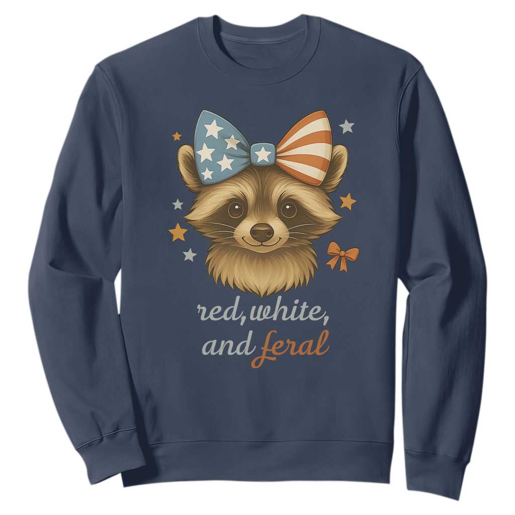 Red White and Feral Raccoon Sweatshirt Funny Patriotic Animal 4th of July TS02 Navy Print Your Wear