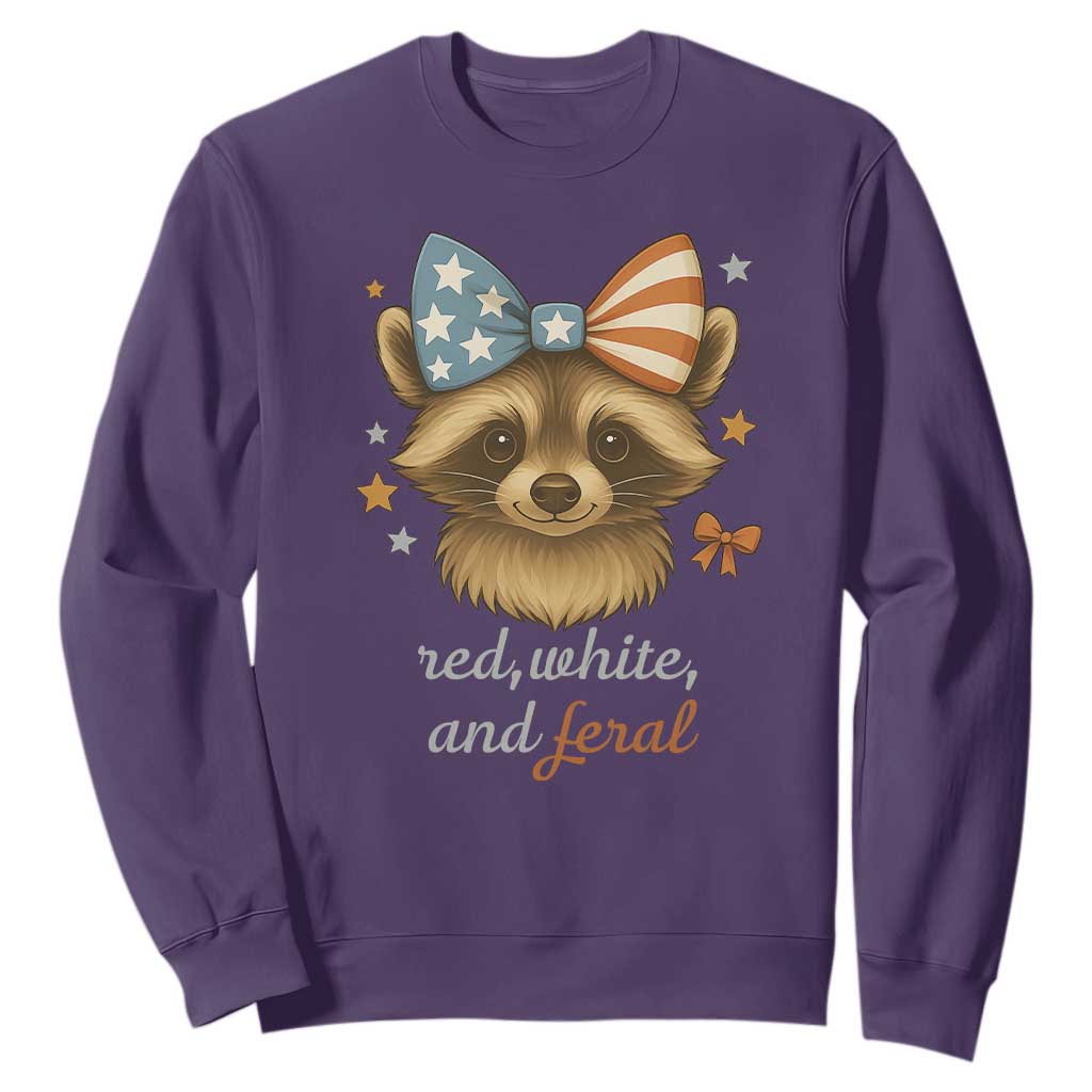 Red White and Feral Raccoon Sweatshirt Funny Patriotic Animal 4th of July TS02 Purple Print Your Wear