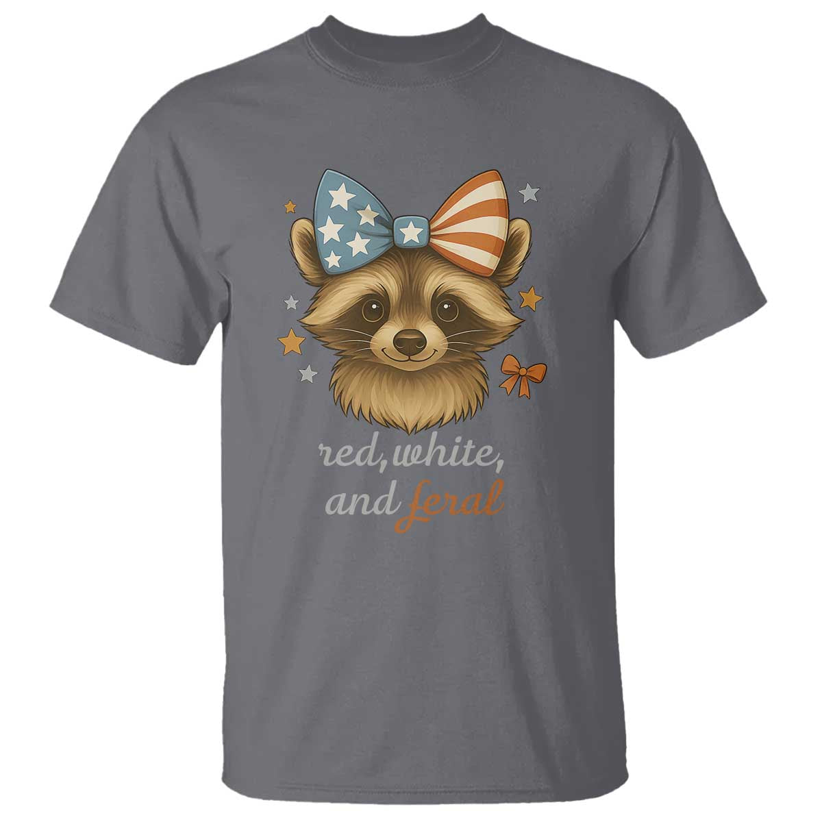 Red White and Feral Raccoon T Shirt Funny Patriotic Animal 4th of July TS02 Charcoal Print Your Wear