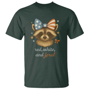 Red White and Feral Raccoon T Shirt Funny Patriotic Animal 4th of July TS02 Dark Forest Green Print Your Wear