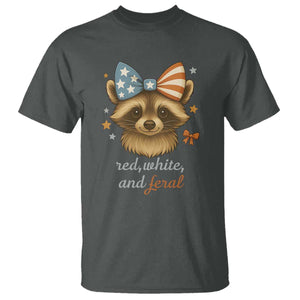 Red White and Feral Raccoon T Shirt Funny Patriotic Animal 4th of July TS02 Dark Heather Print Your Wear