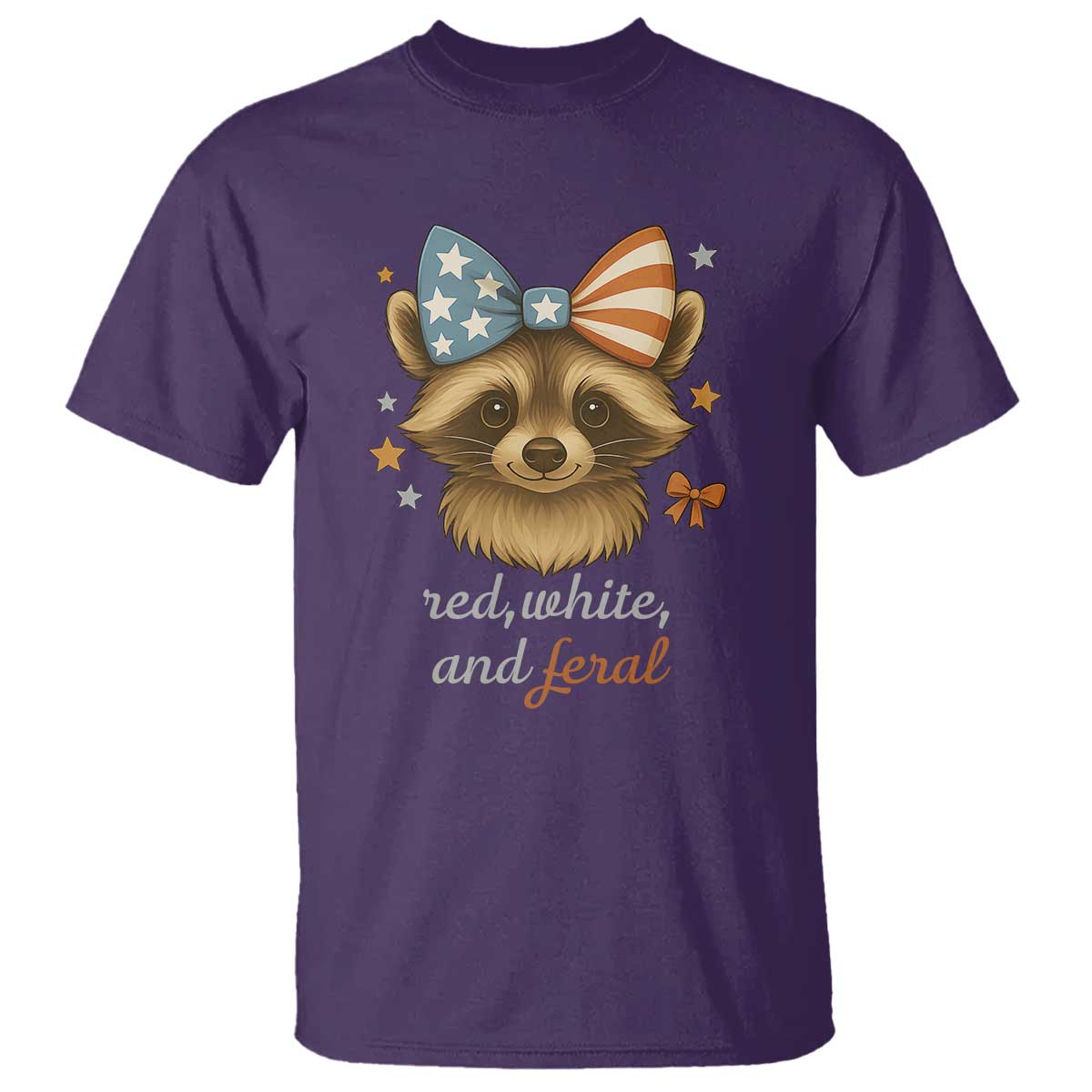 Red White and Feral Raccoon T Shirt Funny Patriotic Animal 4th of July TS02 Purple Print Your Wear