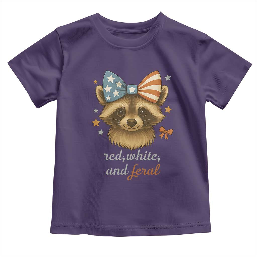 Red White and Feral Raccoon Toddler T Shirt Funny Patriotic Animal 4th of July TS02 Purple Print Your Wear