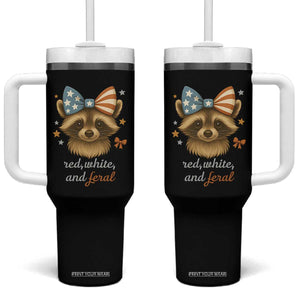 Red White and Feral Raccoon Tumbler With Handle Funny Patriotic Animal 4th of July TS02 One Size: 40 oz Black Print Your Wear