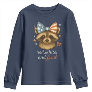 Red White and Feral Raccoon Youth Sweatshirt Funny Patriotic Animal 4th of July TS02 Navy Print Your Wear