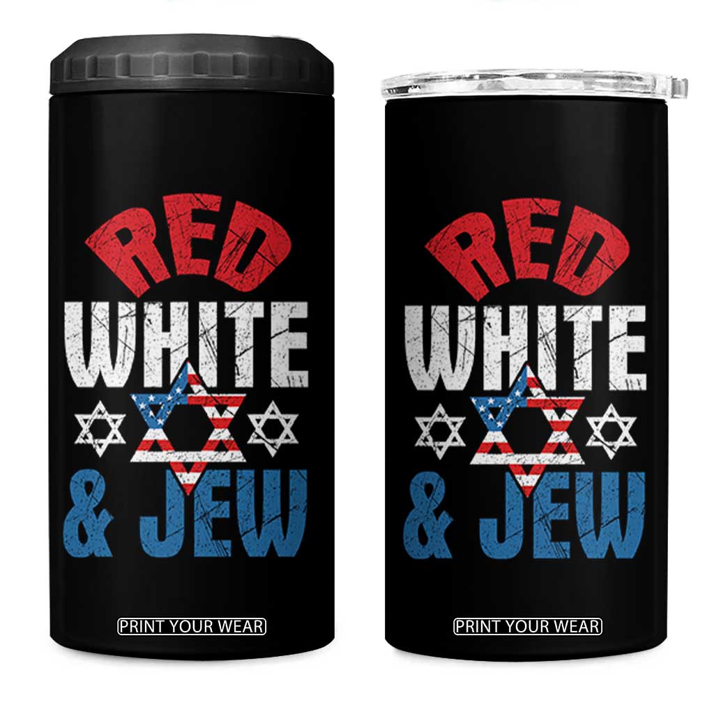 Red White and Jew 4 in 1 Can Cooler Tumbler Funny Jewish Patriotic 4th of July Star Of David TS02 One Size: 16 oz Black Print Your Wear