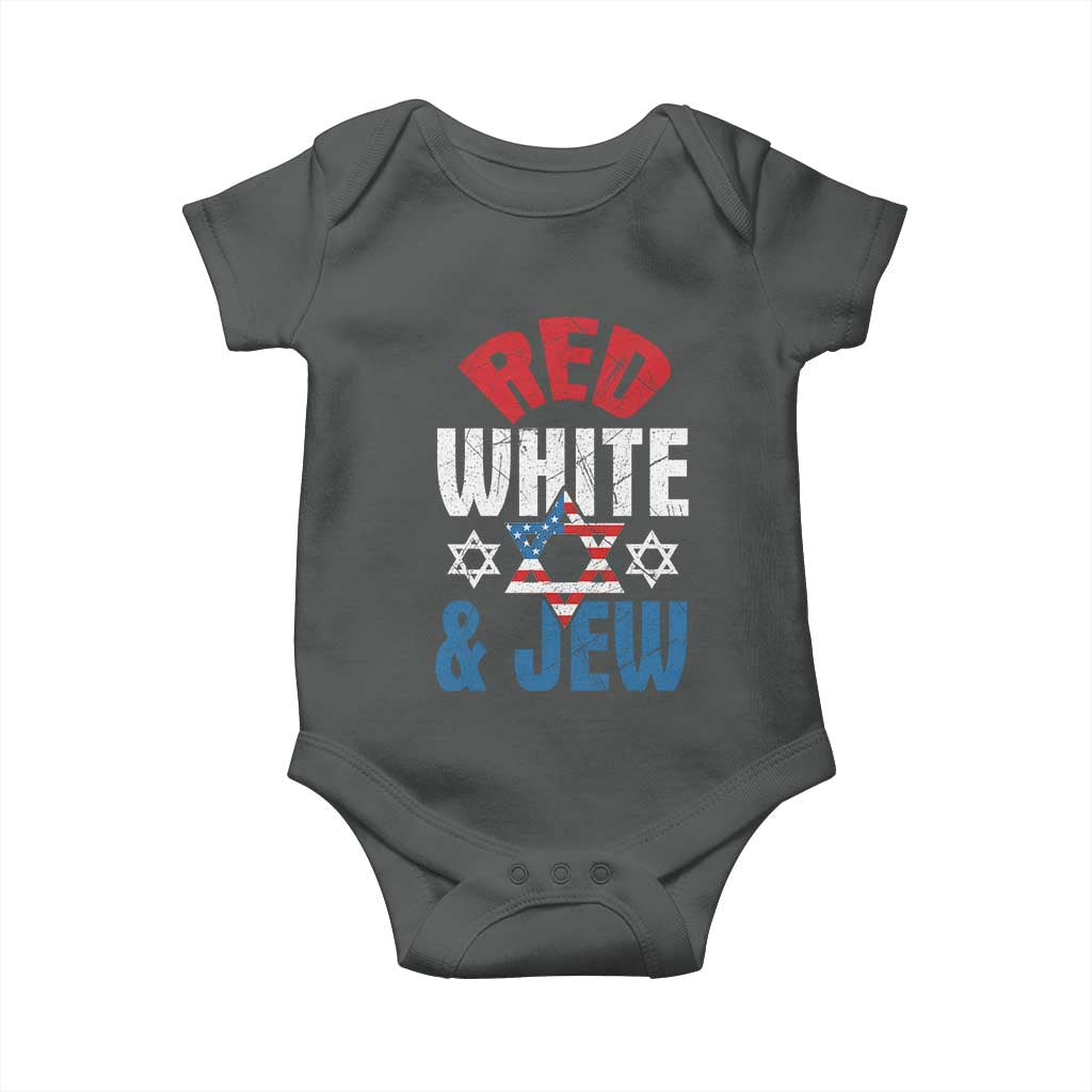 Red White and Jew Baby Onesie Funny Jewish Patriotic 4th of July Star Of David TS02 Dark Heather Print Your Wear
