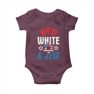 Red White and Jew Baby Onesie Funny Jewish Patriotic 4th of July Star Of David TS02 Maroon Print Your Wear