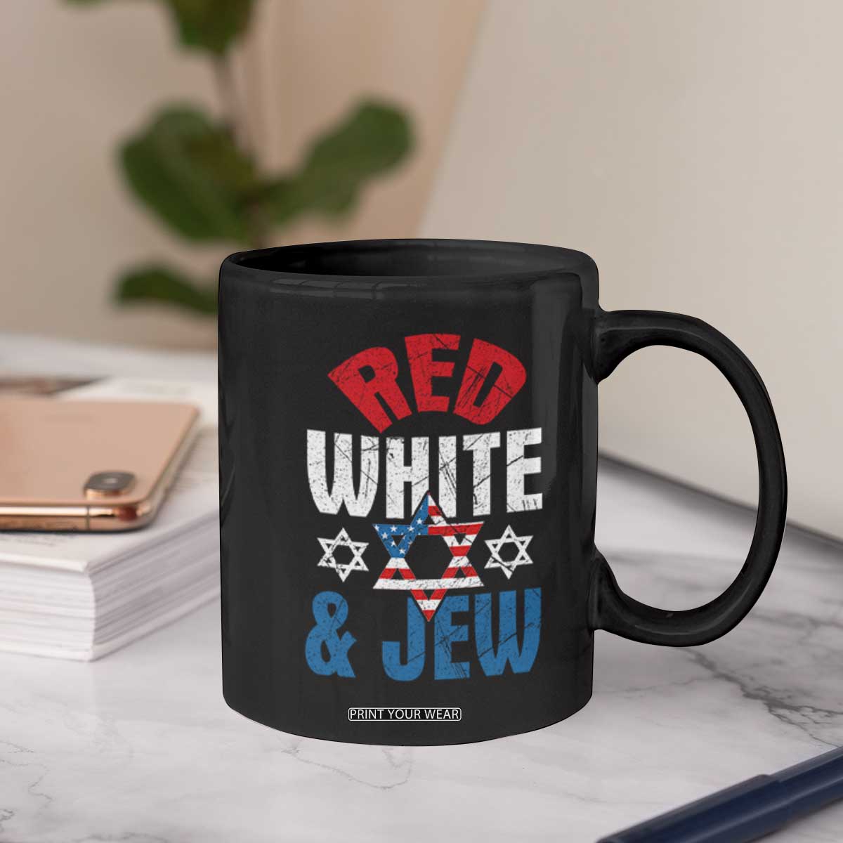 Red White and Jew Coffee Mug Funny Jewish Patriotic 4th of July Star Of David TS02 Print Your Wear