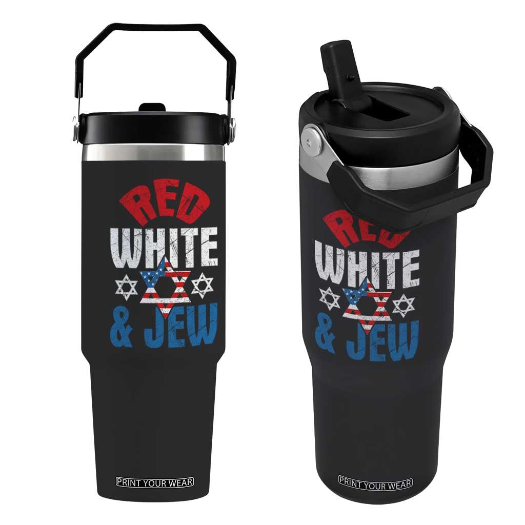 Red White and Jew Flip Straw Tumbler Funny Jewish Patriotic 4th of July Star Of David TS02 One Size: 30 oz Black Print Your Wear