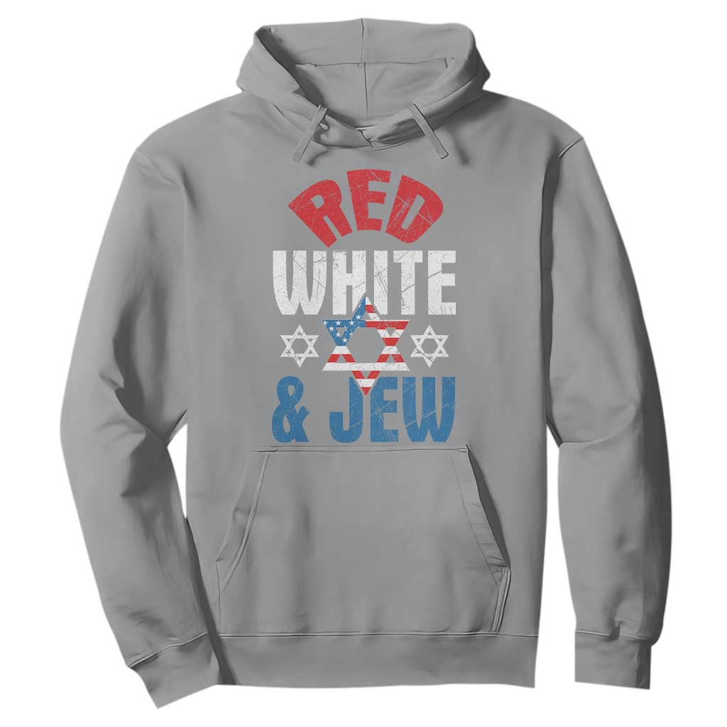 Red White and Jew Hoodie Funny Jewish Patriotic 4th of July Star Of David TS02 Sport Gray Print Your Wear