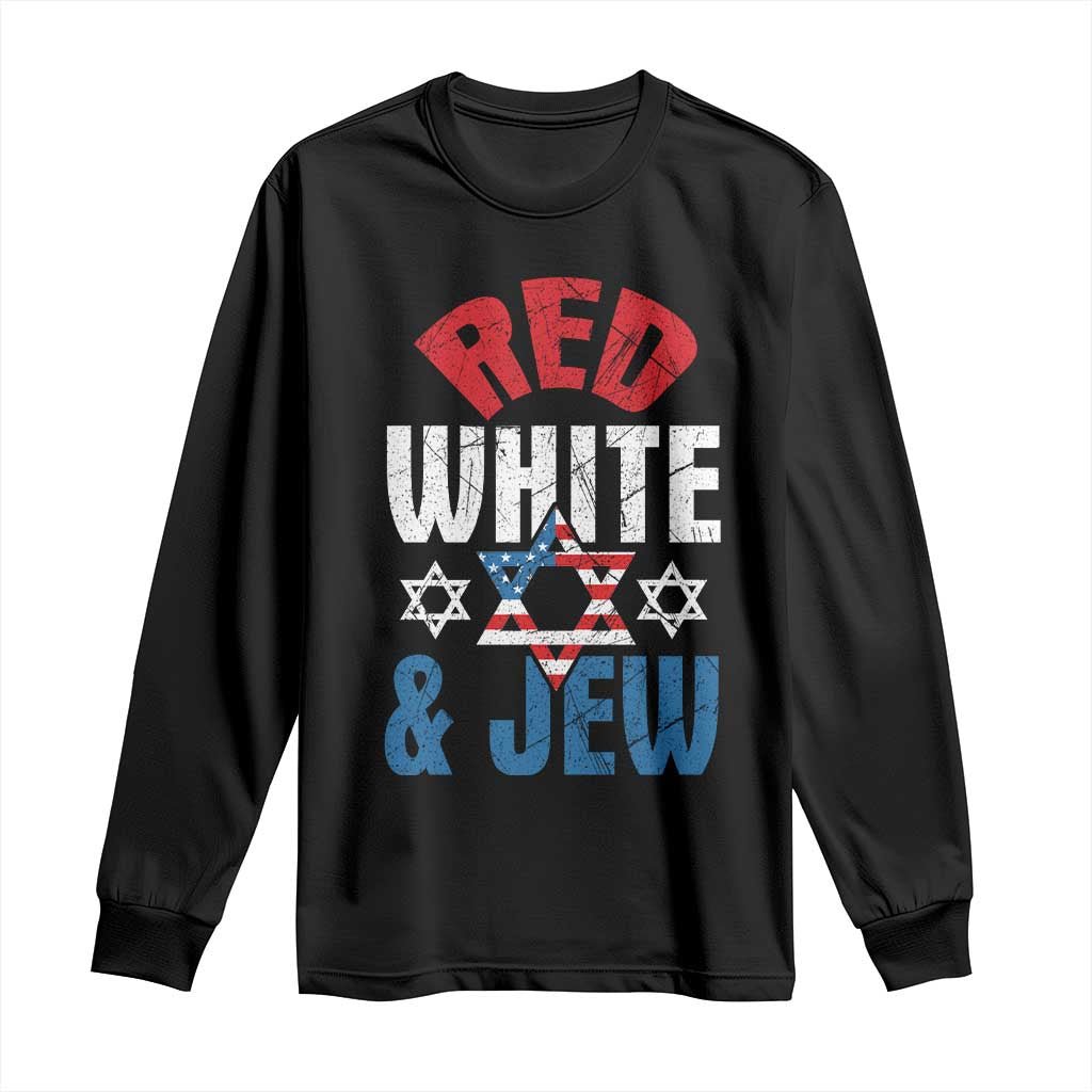 Red White and Jew Long Sleeve Shirt Funny Jewish Patriotic 4th of July Star Of David TS02 Black Print Your Wear