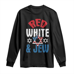 Red White and Jew Long Sleeve Shirt Funny Jewish Patriotic 4th of July Star Of David TS02 Black Print Your Wear