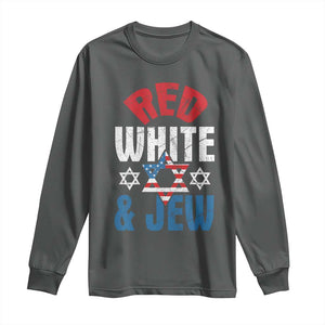 Red White and Jew Long Sleeve Shirt Funny Jewish Patriotic 4th of July Star Of David TS02 Dark Heather Print Your Wear