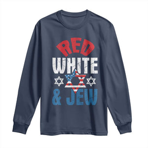 Red White and Jew Long Sleeve Shirt Funny Jewish Patriotic 4th of July Star Of David TS02 Navy Print Your Wear