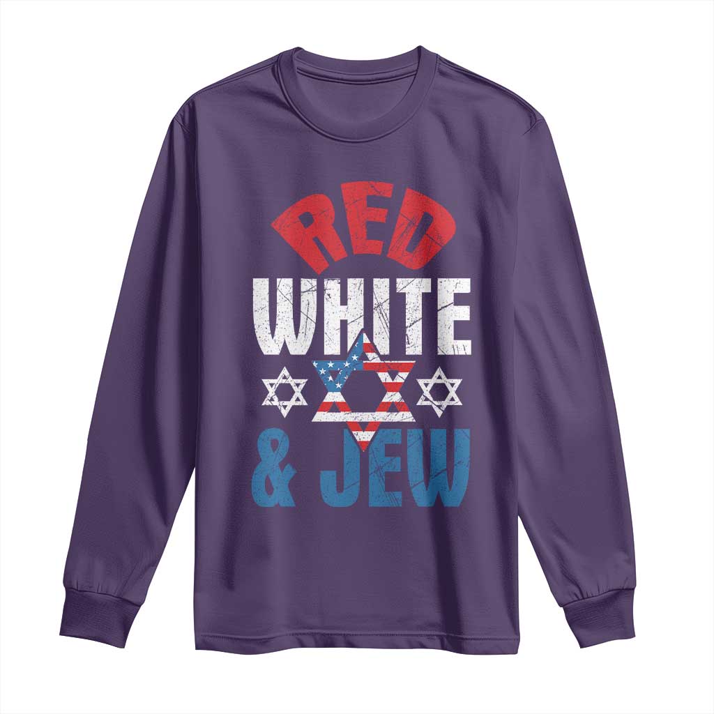 Red White and Jew Long Sleeve Shirt Funny Jewish Patriotic 4th of July Star Of David TS02 Purple Print Your Wear