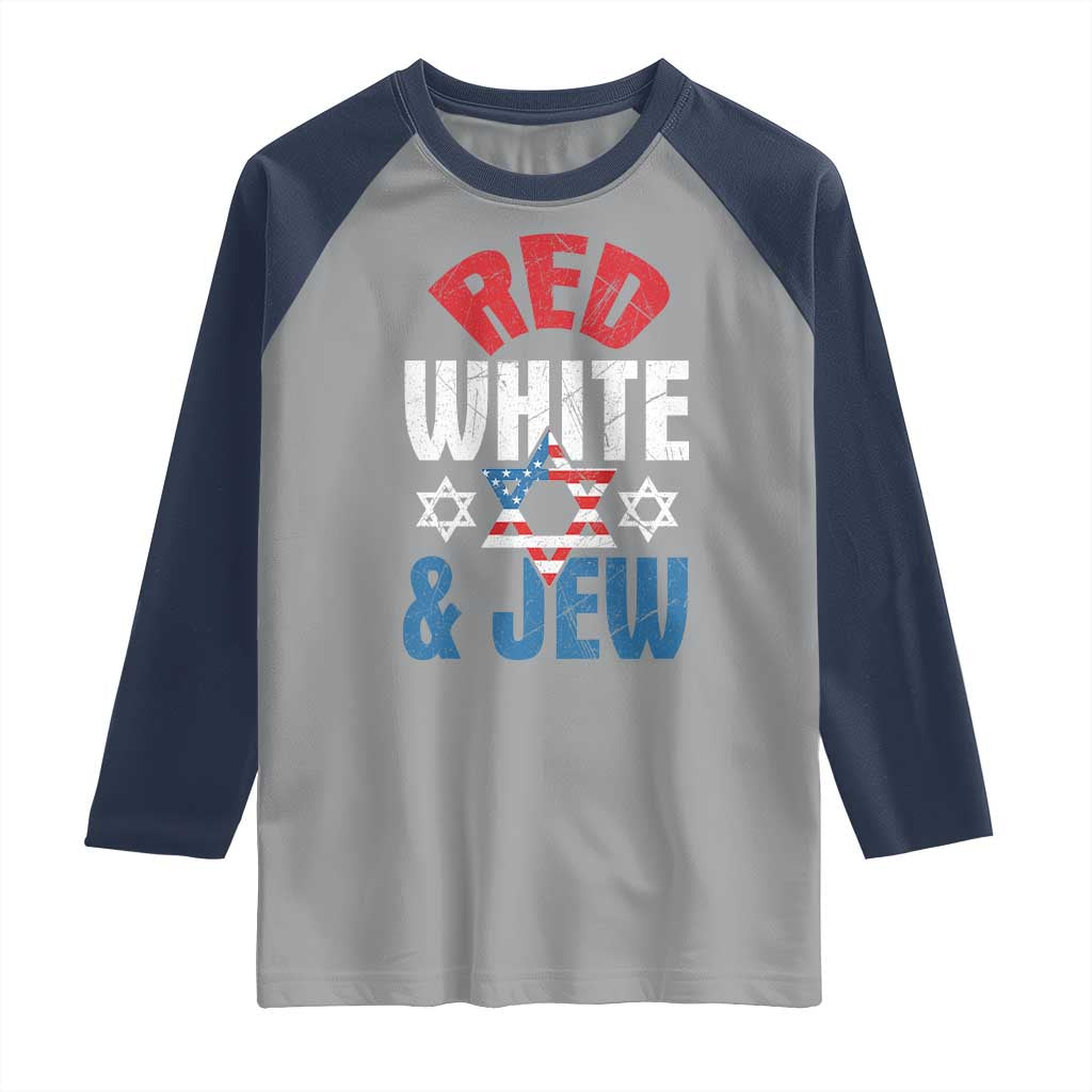 Red White and Jew Raglan Shirt Funny Jewish Patriotic 4th of July Star Of David TS02 Sport Gray Navy Print Your Wear