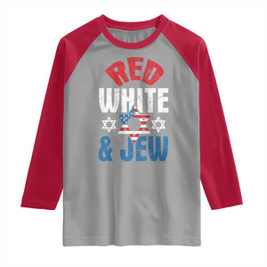 Red White and Jew Raglan Shirt Funny Jewish Patriotic 4th of July Star Of David TS02 Sport Gray Red Print Your Wear