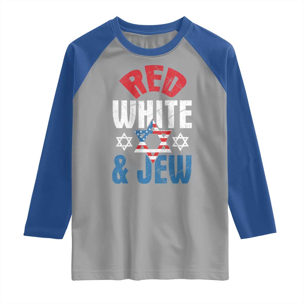 Red White and Jew Raglan Shirt Funny Jewish Patriotic 4th of July Star Of David TS02 Sport Gray Royal Print Your Wear
