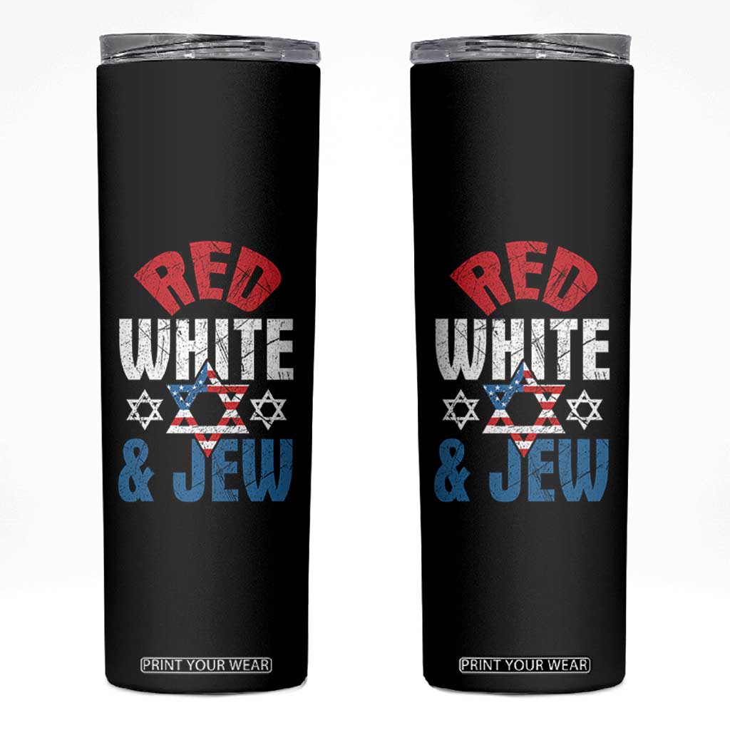 Red White and Jew Skinny Tumbler Funny Jewish Patriotic 4th of July Star Of David TS02 Black Print Your Wear