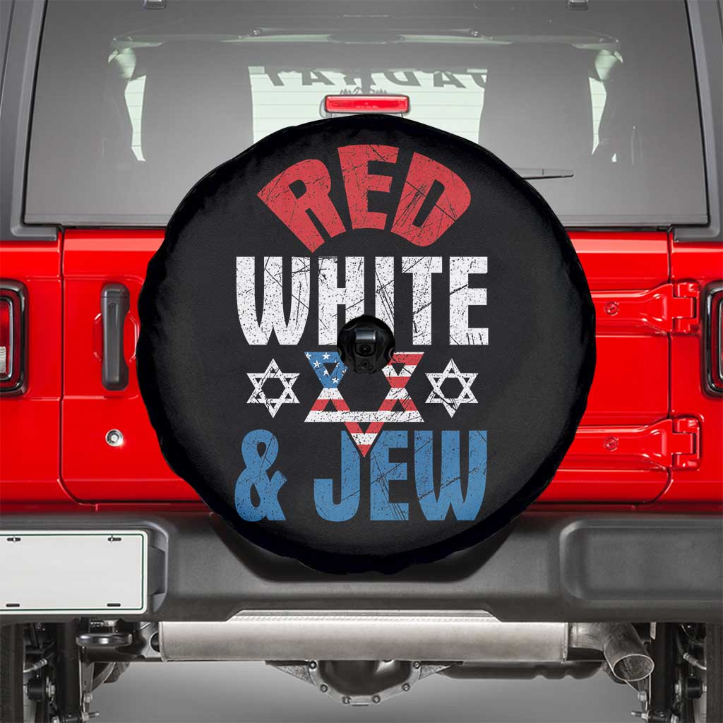 Red White and Jew Spare Tire Cover Funny Jewish Patriotic 4th of July Star Of David TS02 Black Print Your Wear