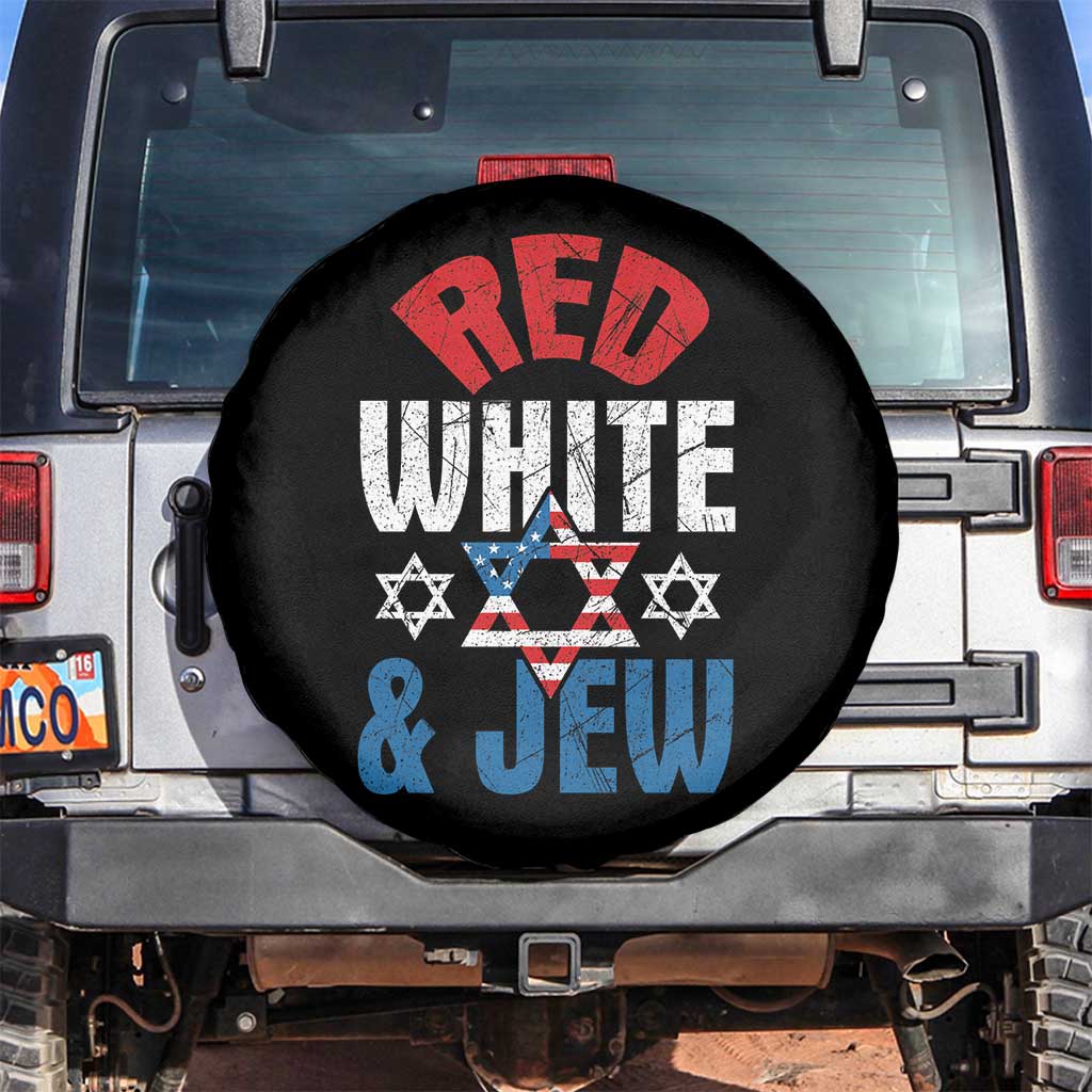 Red White and Jew Spare Tire Cover Funny Jewish Patriotic 4th of July Star Of David TS02 No hole Black Print Your Wear