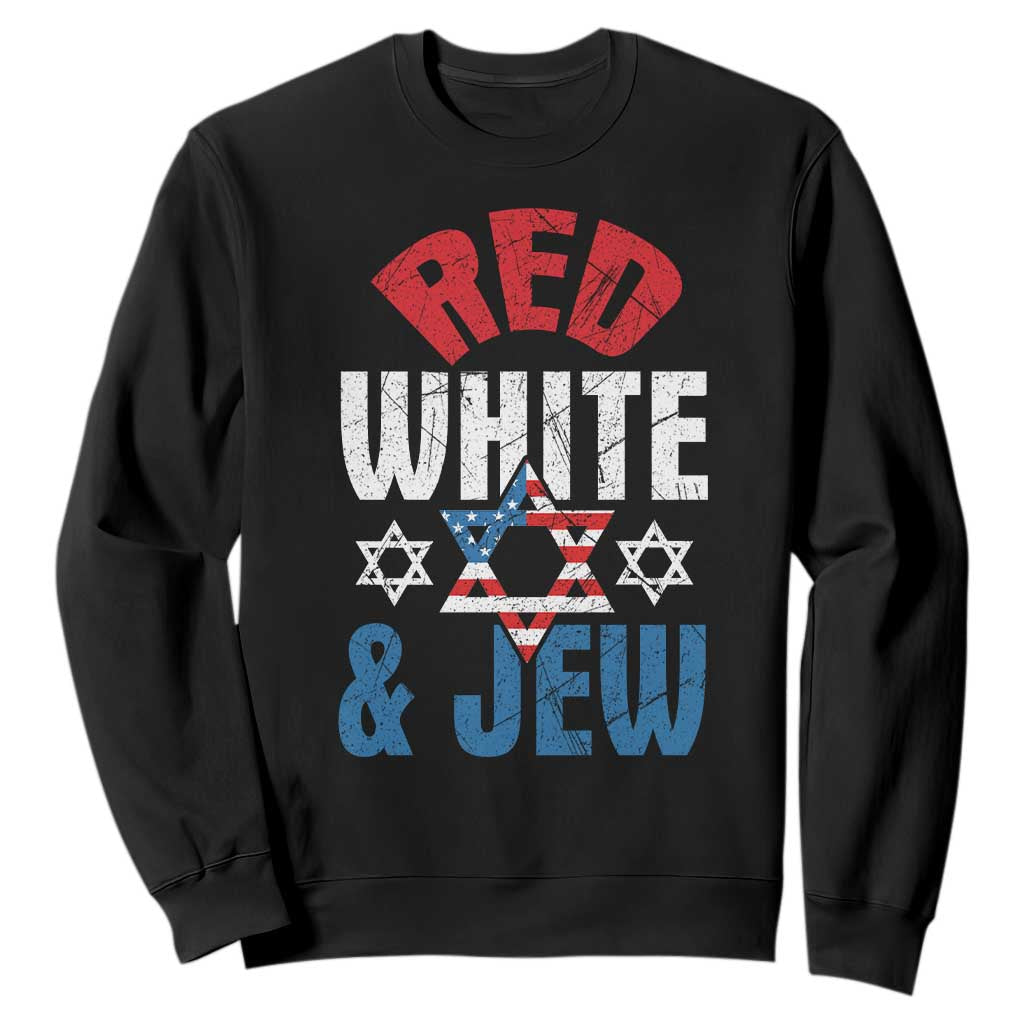 Red White and Jew Sweatshirt Funny Jewish Patriotic 4th of July Star Of David TS02 Black Print Your Wear