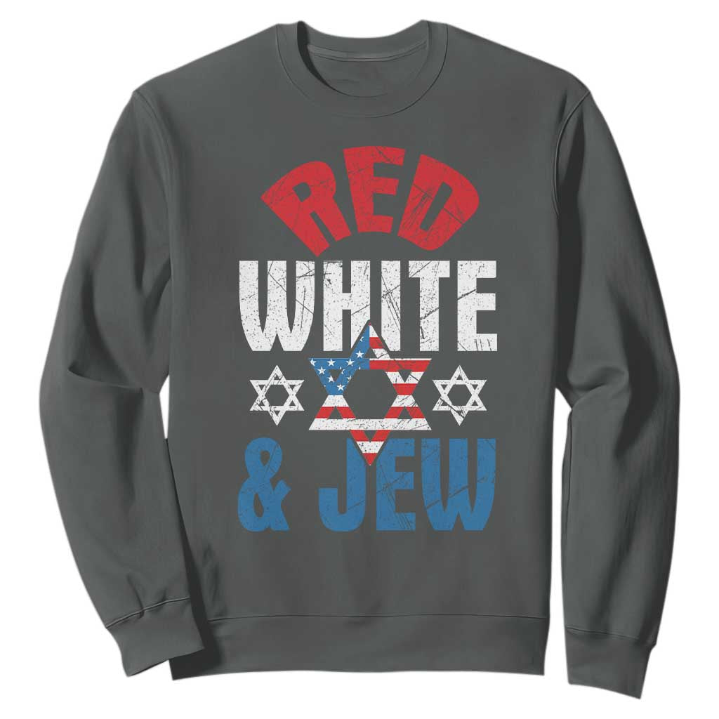 Red White and Jew Sweatshirt Funny Jewish Patriotic 4th of July Star Of David TS02 Dark Heather Print Your Wear