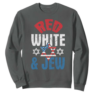 Red White and Jew Sweatshirt Funny Jewish Patriotic 4th of July Star Of David TS02 Dark Heather Print Your Wear