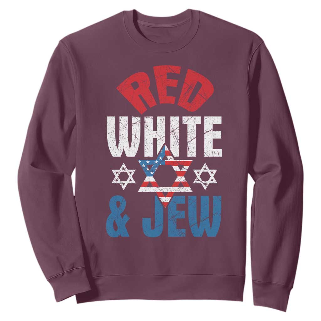 Red White and Jew Sweatshirt Funny Jewish Patriotic 4th of July Star Of David TS02 Maroon Print Your Wear