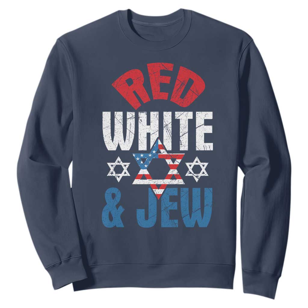 Red White and Jew Sweatshirt Funny Jewish Patriotic 4th of July Star Of David TS02 Navy Print Your Wear