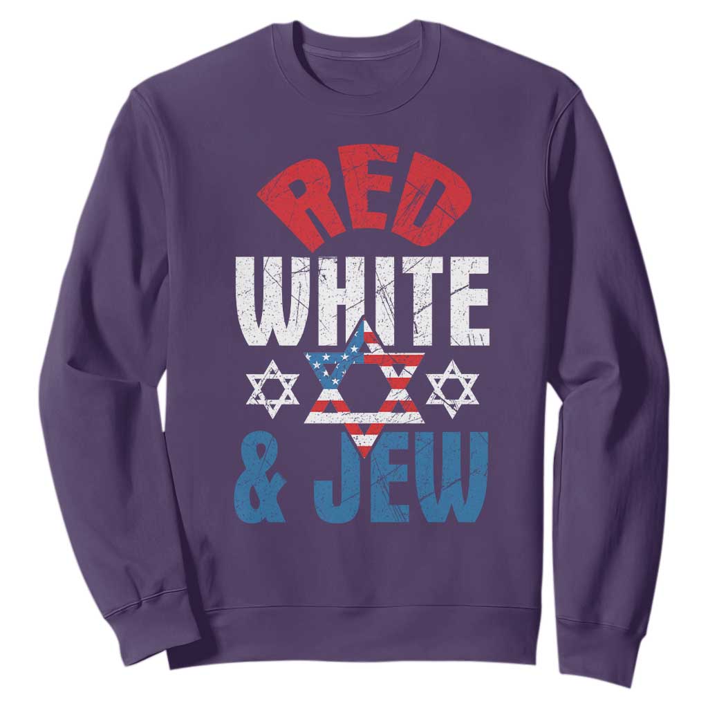 Red White and Jew Sweatshirt Funny Jewish Patriotic 4th of July Star Of David TS02 Purple Print Your Wear