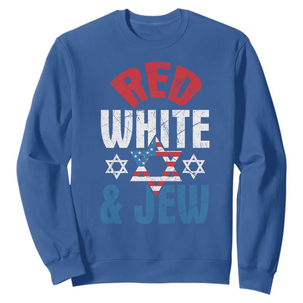 Red White and Jew Sweatshirt Funny Jewish Patriotic 4th of July Star Of David TS02 Royal Blue Print Your Wear