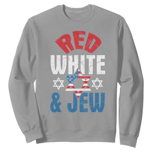 Red White and Jew Sweatshirt Funny Jewish Patriotic 4th of July Star Of David TS02 Sport Gray Print Your Wear