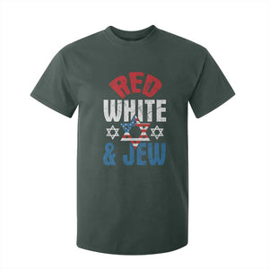 Red White and Jew T Shirt For Kid Funny Jewish Patriotic 4th of July Star Of David TS02 Dark Forest Green Print Your Wear
