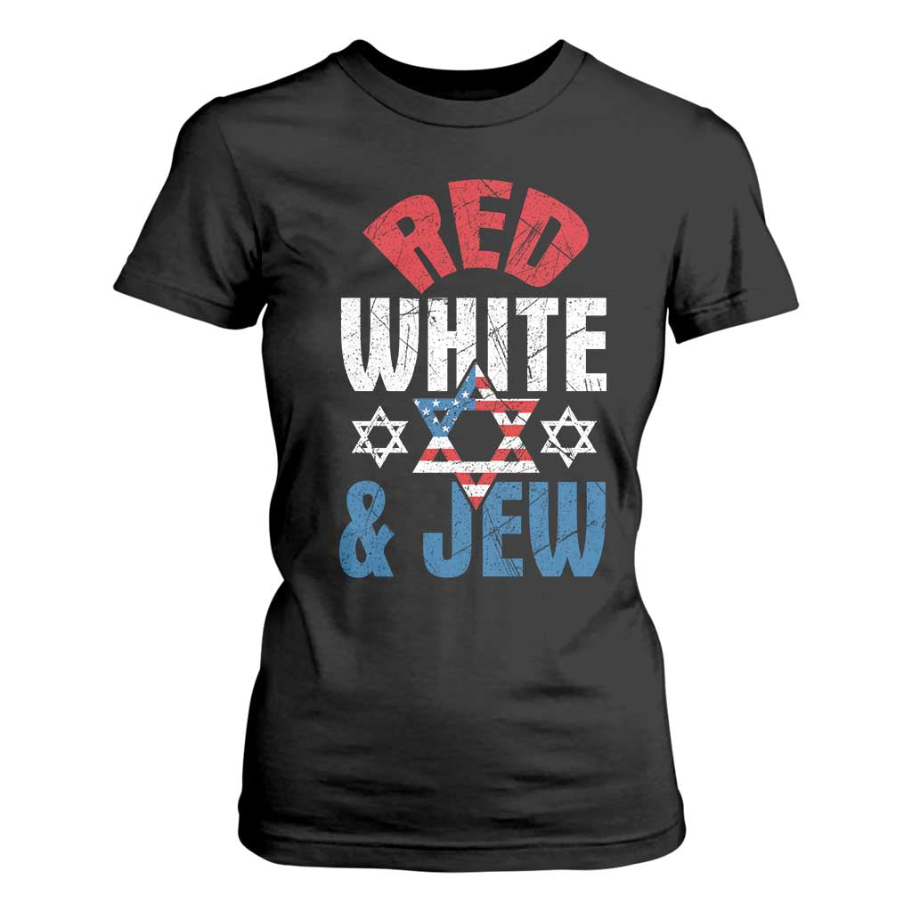 Red White and Jew T Shirt For Women Funny Jewish Patriotic 4th of July Star Of David TS02 Black Print Your Wear