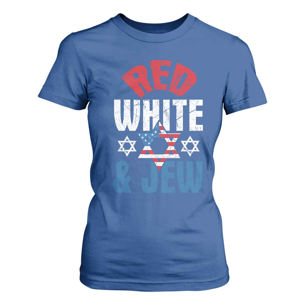 Red White and Jew T Shirt For Women Funny Jewish Patriotic 4th of July Star Of David TS02 Royal Blue Print Your Wear