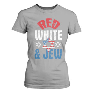 Red White and Jew T Shirt For Women Funny Jewish Patriotic 4th of July Star Of David TS02 Sport Gray Print Your Wear