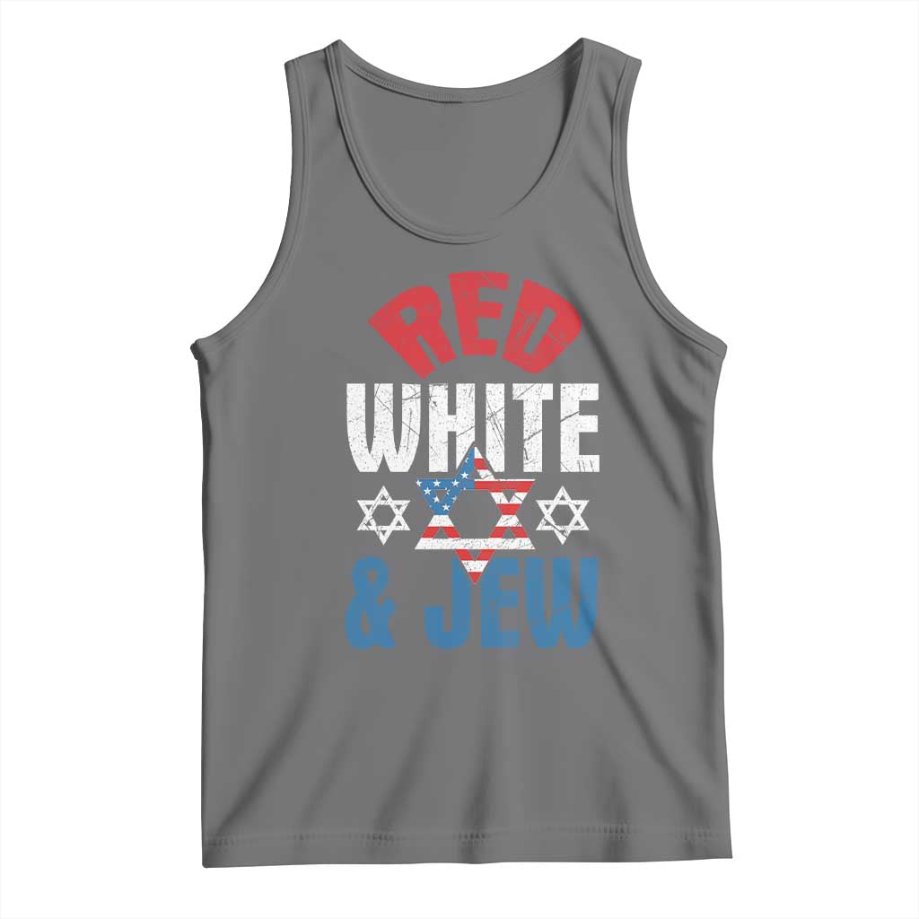 Red White and Jew Tank Top Funny Jewish Patriotic 4th of July Star Of David TS02 Black Heather Print Your Wear