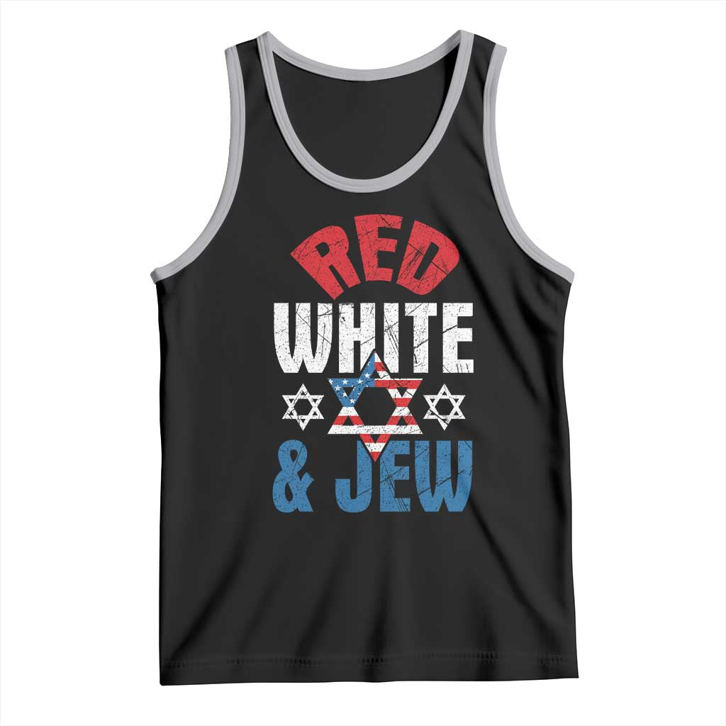 Red White and Jew Tank Top Funny Jewish Patriotic 4th of July Star Of David TS02 Black Athletic Heather Print Your Wear