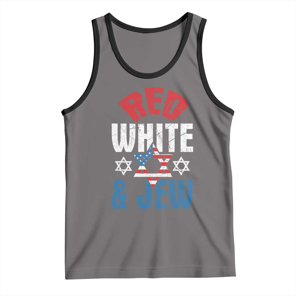 Red White and Jew Tank Top Funny Jewish Patriotic 4th of July Star Of David TS02 Deep Heather Black Print Your Wear