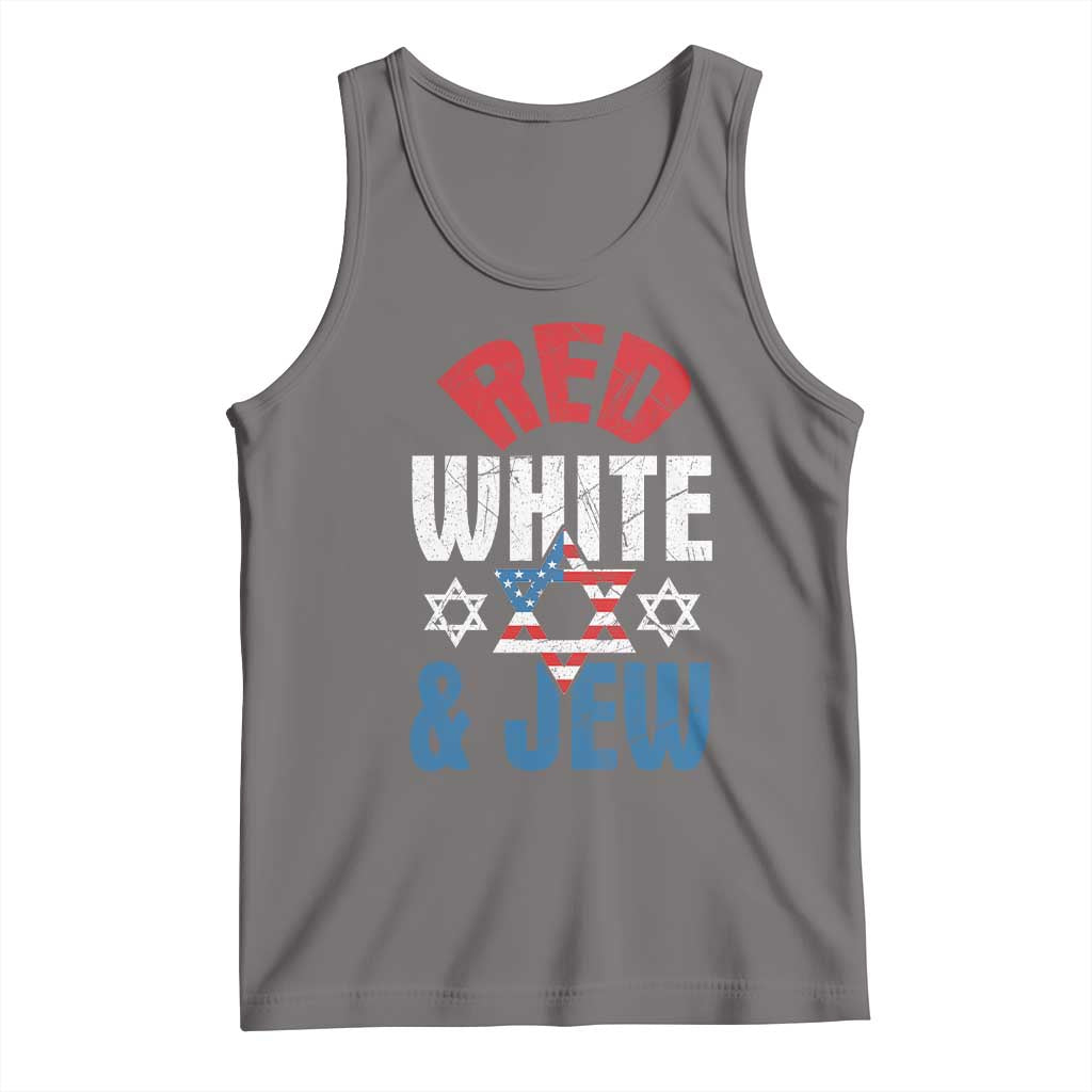 Red White and Jew Tank Top Funny Jewish Patriotic 4th of July Star Of David TS02 Deep Heather Print Your Wear