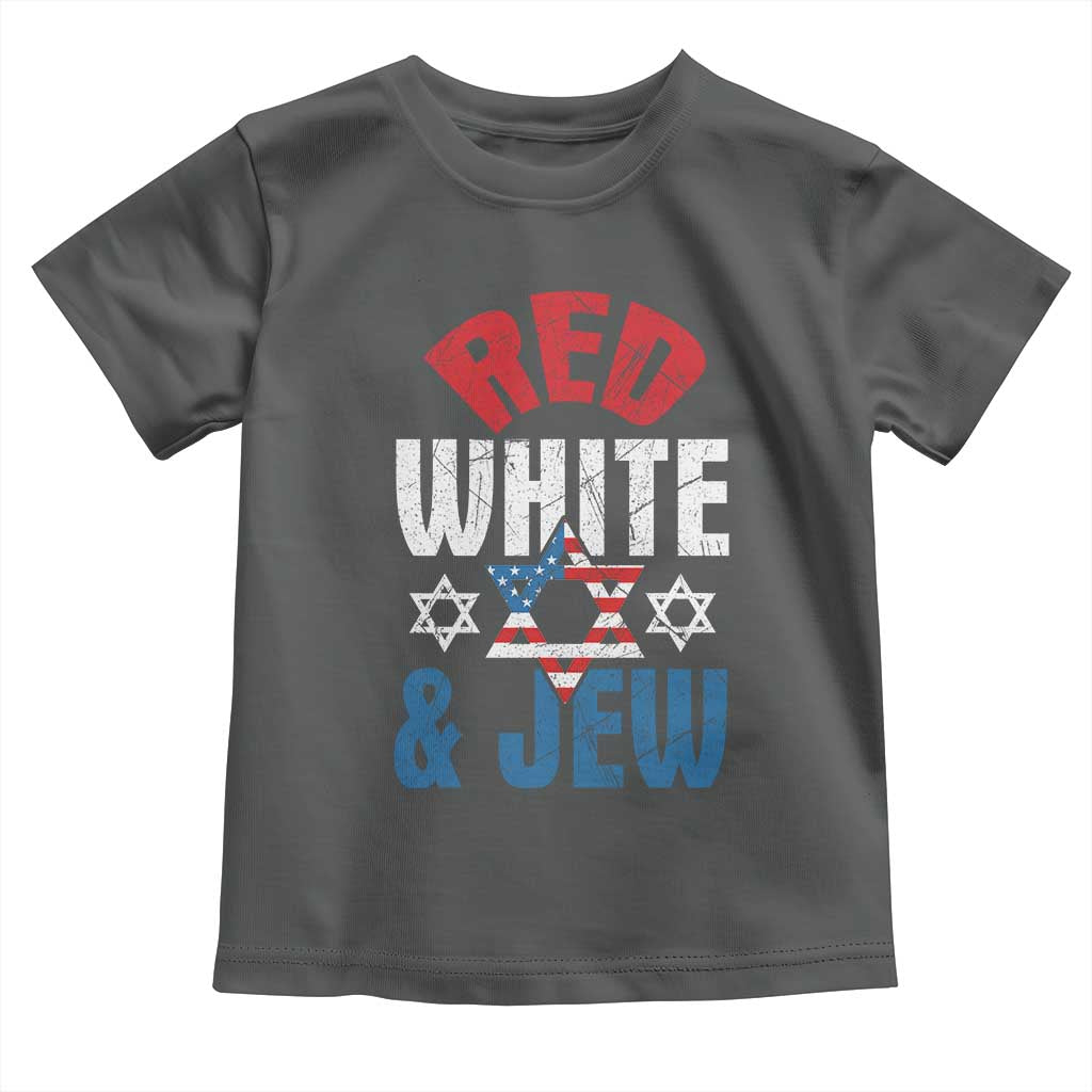 Red White and Jew Toddler T Shirt Funny Jewish Patriotic 4th of July Star Of David TS02 Dark Heather Print Your Wear